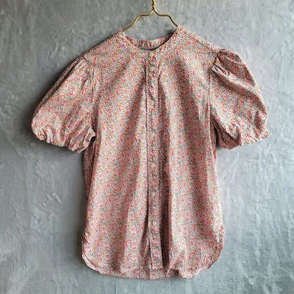 J CREW LIBERTY Eloise Floral Print Puff Sleeve Top Size 6 Button Up Classic-Fit - Picture 5 of 9